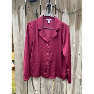Sofia Intimates Sofia Vergara Burgundy Pajama Top Long Sleeve Button Down
